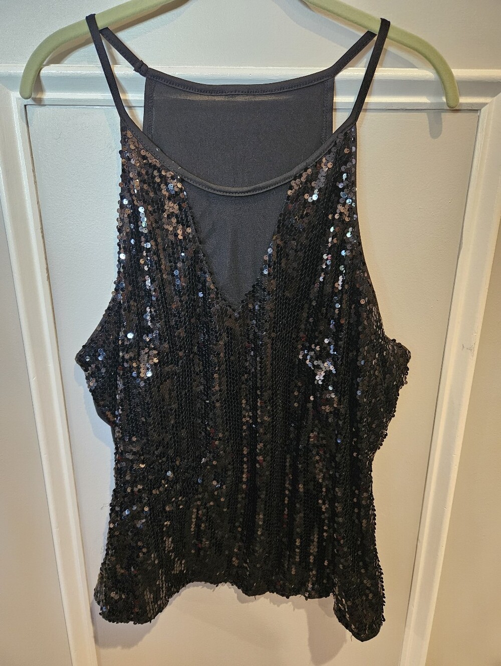 Black sequined spaghetti strap cami. Looks Like A Large. No Tags